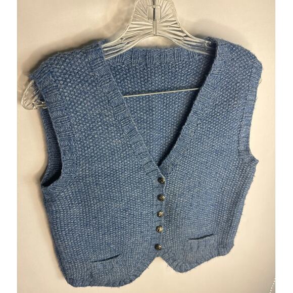 American Vintage 1980's Hand knit Blue vest coat of arms buttons size small - Picture 3 of 12
